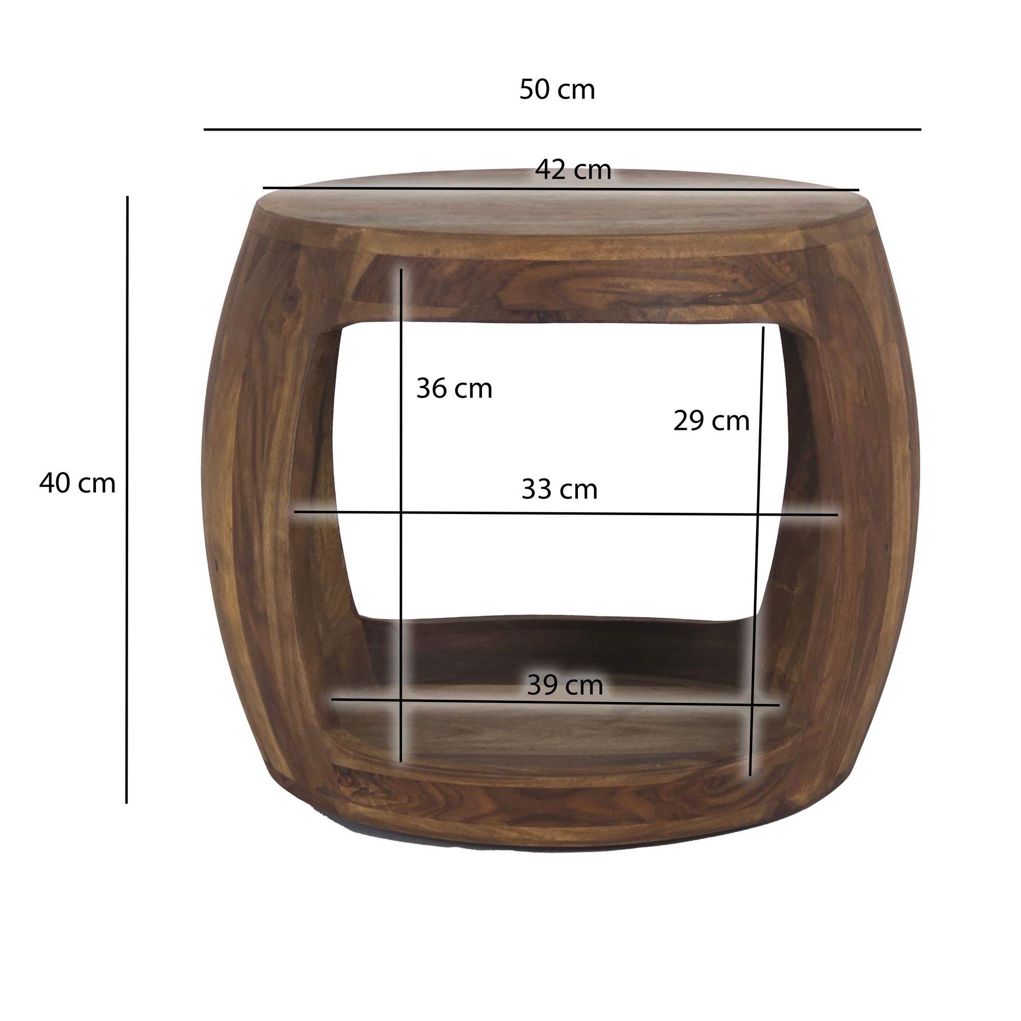 Beistelltisch Ø 50cm Sheesham Massivholz rund Ablage Couchtisch Wohnzimmertisch – Ansicht 3