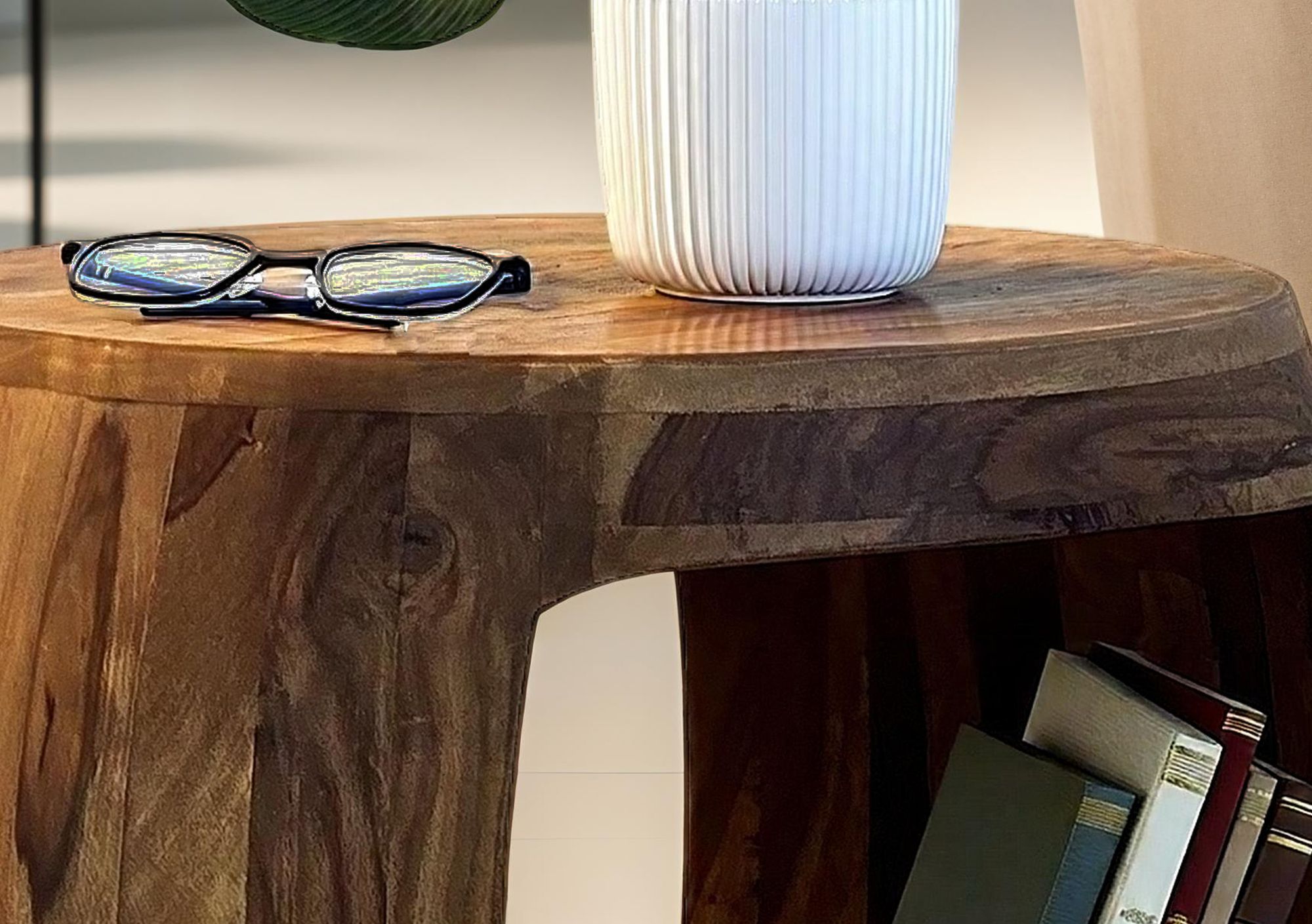 Beistelltisch Ø 50cm Sheesham Massivholz rund Ablage Couchtisch Wohnzimmertisch – Ansicht 4