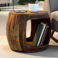 Beistelltisch Ø 50cm Sheesham Massivholz rund Ablage Couchtisch Wohnzimmertisch – Ansicht 1