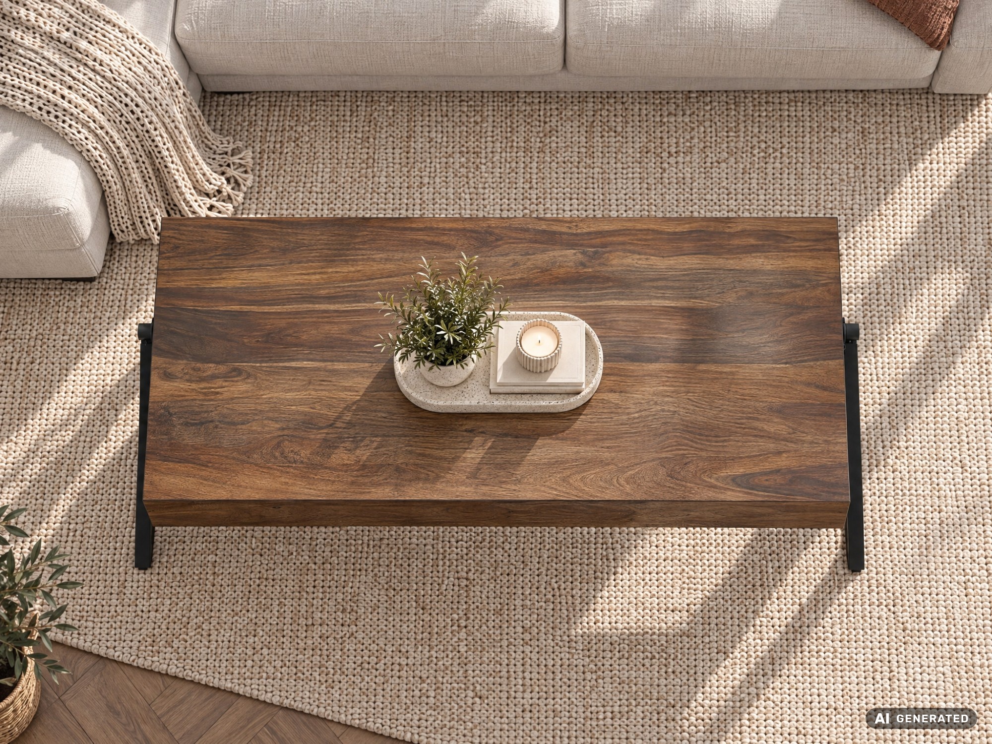 Couchtisch Sheesham Massivholz 120cm rechteckiger Wohnzimmertisch Industrial – Ansicht 5