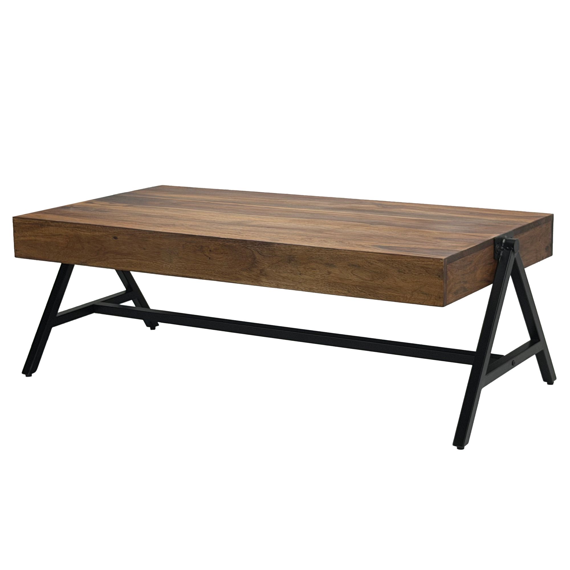 Couchtisch Sheesham Massivholz 120cm rechteckiger Wohnzimmertisch Industrial – Ansicht 6