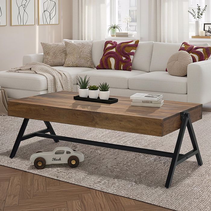Couchtisch Sheesham Massivholz 120cm rechteckiger Wohnzimmertisch Industrial