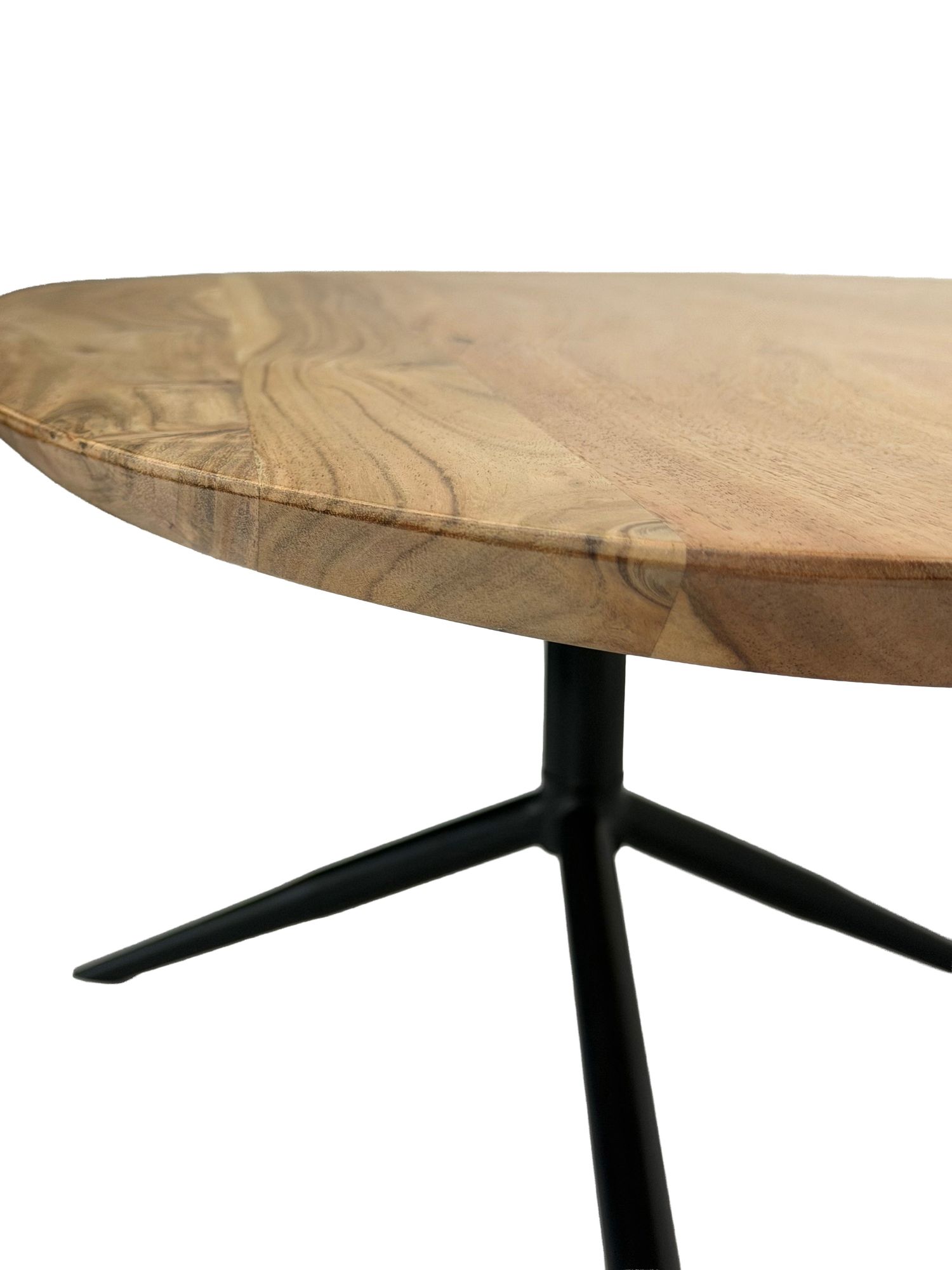 Design Couchtisch Akazie Massivholz 87cm oval Wohnzimmertisch Metallgestell – Ansicht 4