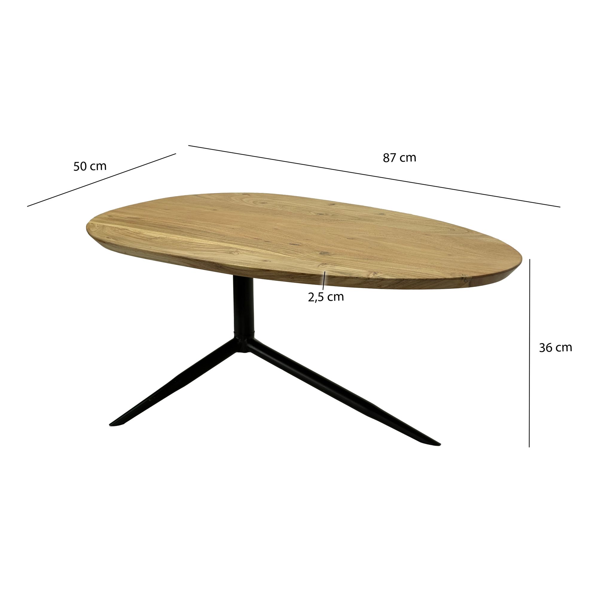 Design Couchtisch Akazie Massivholz 87cm oval Wohnzimmertisch Metallgestell – Ansicht 3