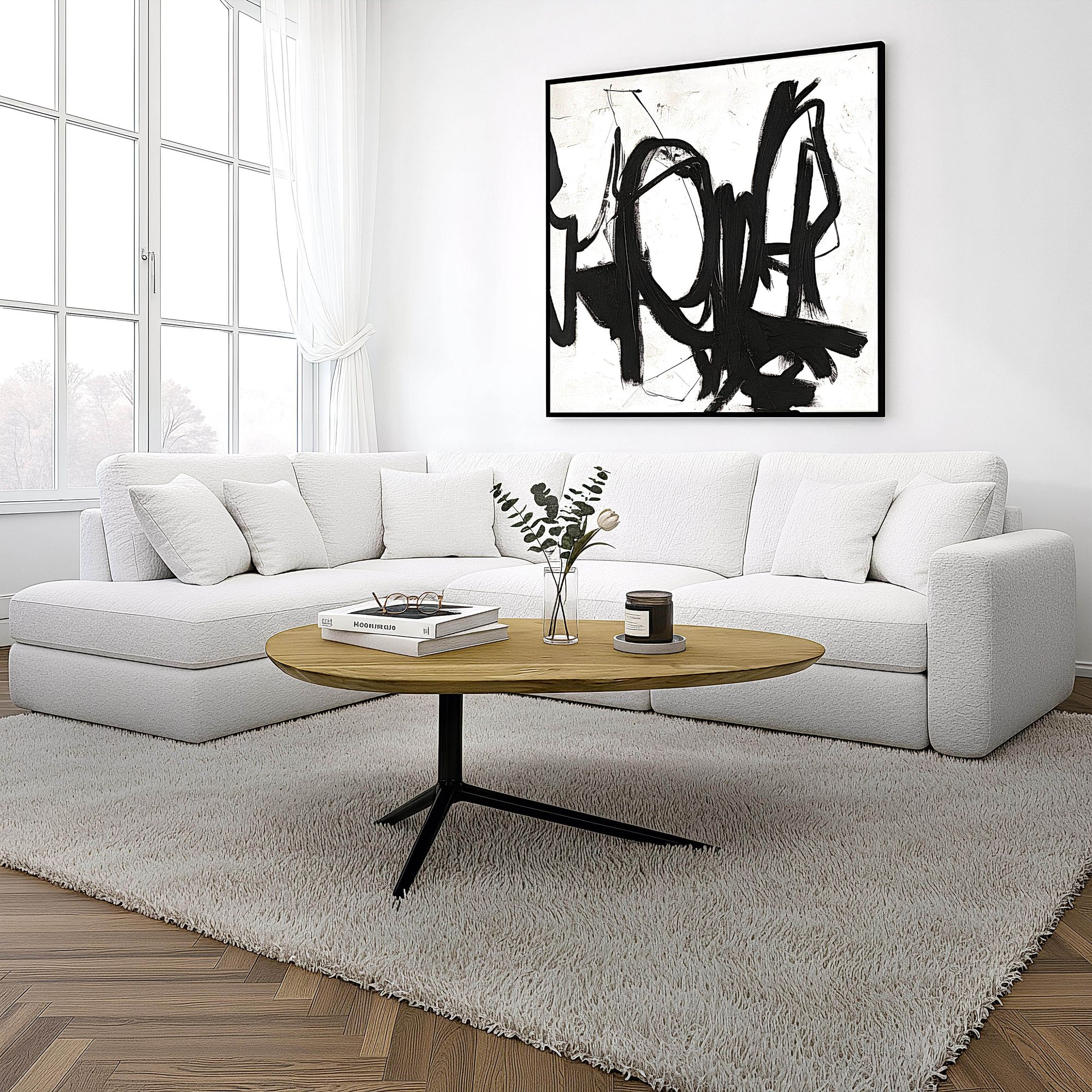 Design Couchtisch Akazie Massivholz 87cm oval Wohnzimmertisch Metallgestell – Ansicht 2