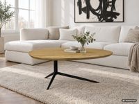 Design Couchtisch Akazie Massivholz 87cm oval Wohnzimmertisch Metallgestell – Ansicht 2