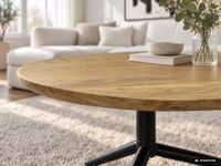 Design Couchtisch Akazie Massivholz 87cm oval Wohnzimmertisch Metallgestell – Ansicht 4