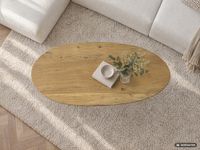 Design Couchtisch Akazie Massivholz 87cm oval Wohnzimmertisch Metallgestell – Ansicht 5