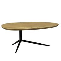 Design Couchtisch Akazie Massivholz 87cm oval Wohnzimmertisch Metallgestell – Ansicht 6
