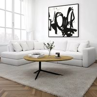 Design Couchtisch Akazie Massivholz 87cm oval Wohnzimmertisch Metallgestell – Ansicht 2