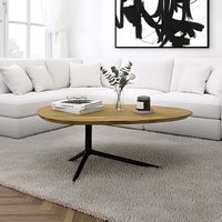 Design Couchtisch Akazie Massivholz 87cm oval Wohnzimmertisch Metallgestell – Ansicht 1