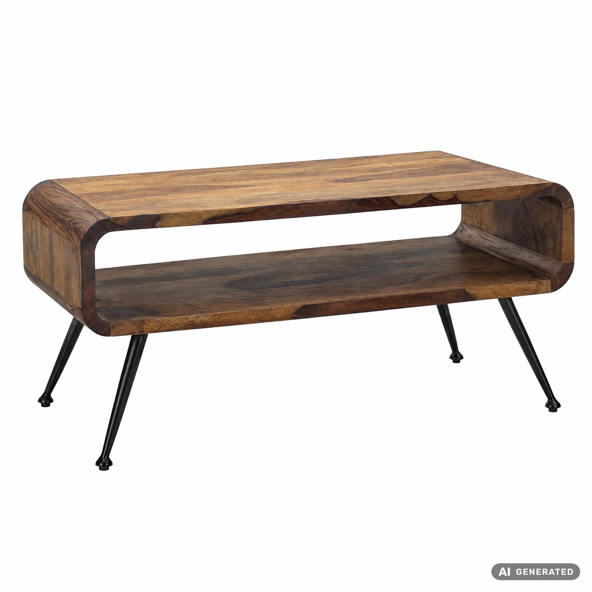 Couchtisch Sheesham Massiv Metallbeinen 100cm Industrial Retro Wohnzimmertisch – Ansicht 6