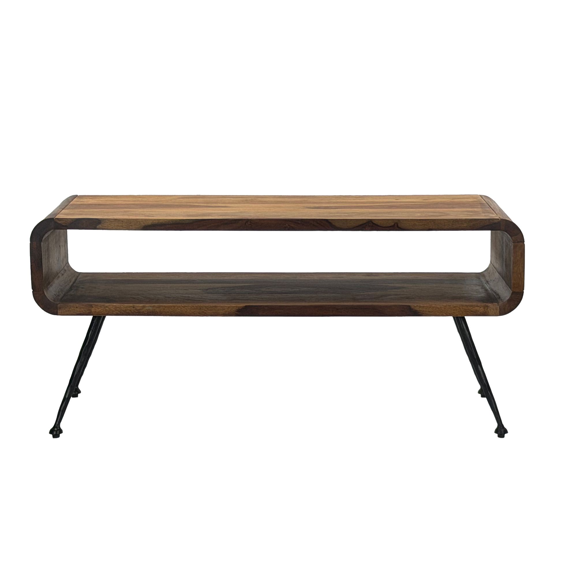 Couchtisch Sheesham Massiv Metallbeinen 100cm Industrial Retro Wohnzimmertisch – Ansicht 6