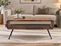 Couchtisch Sheesham Massiv Metallbeinen 100cm Industrial Retro Wohnzimmertisch – Ansicht 2