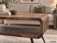 Couchtisch Sheesham Massiv Metallbeinen 100cm Industrial Retro Wohnzimmertisch – Ansicht 4