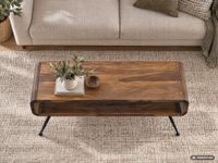 Couchtisch Sheesham Massiv Metallbeinen 100cm Industrial Retro Wohnzimmertisch – Ansicht 5