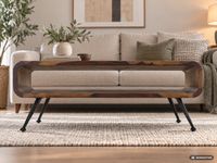 Couchtisch Sheesham Massiv Metallbeinen 100cm Industrial Retro Wohnzimmertisch – Ansicht 7