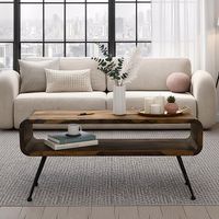 Couchtisch Sheesham Massiv Metallbeinen 100cm Industrial Retro Wohnzimmertisch – Ansicht 1