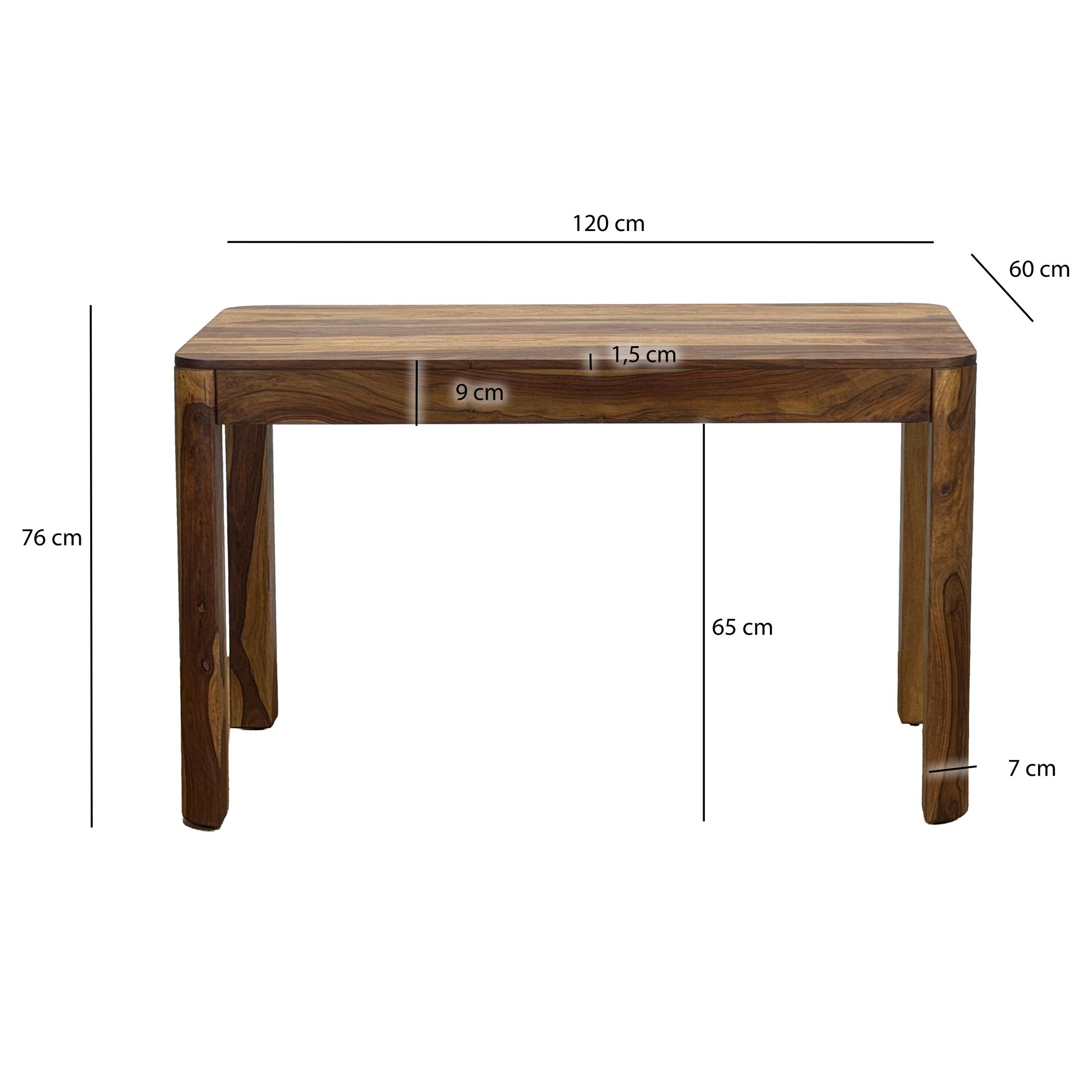 Esstisch Sheesham Massivholz 120cm Rechteckiger Esszimmertisch Küchentisch – Ansicht 3