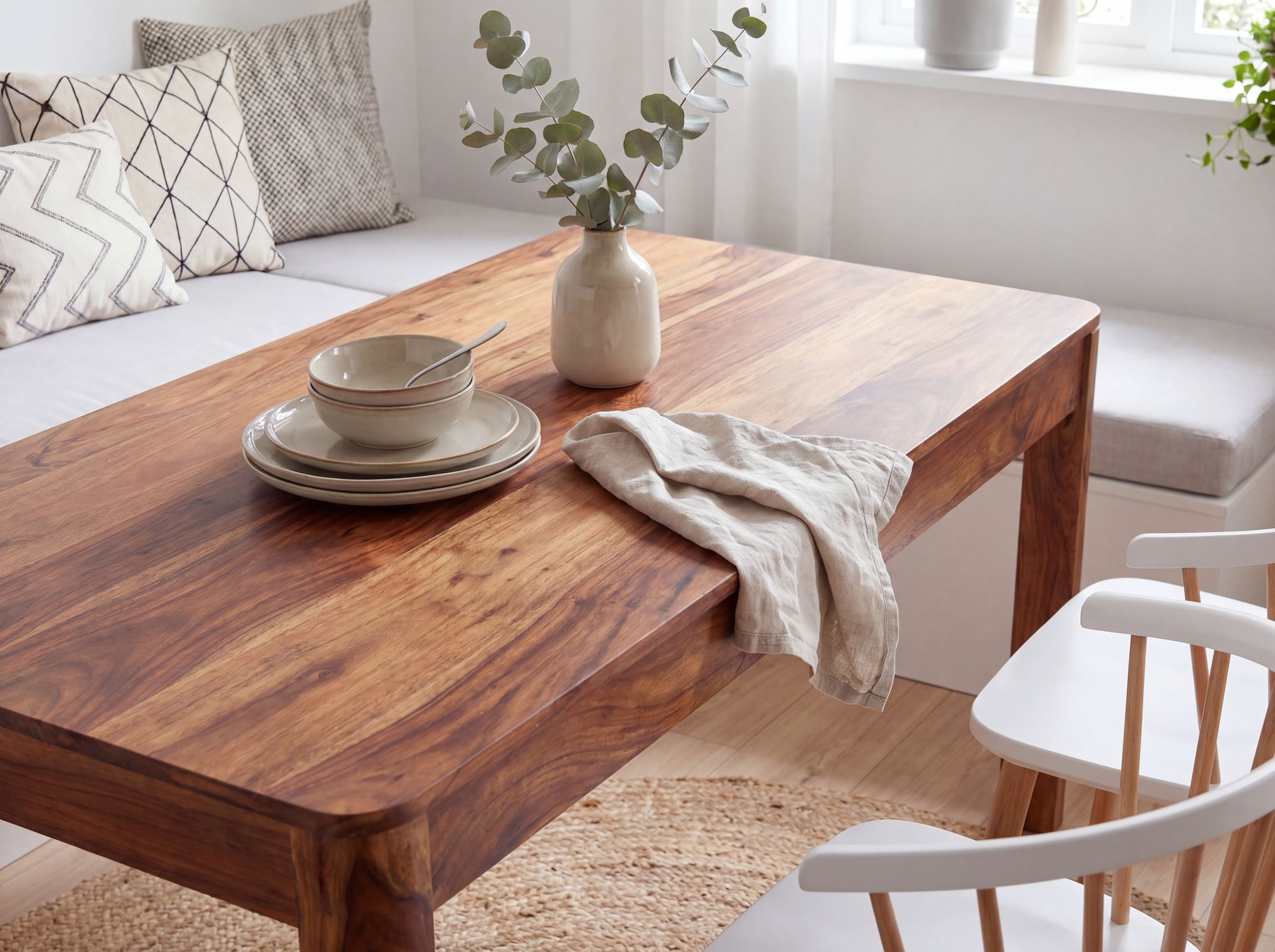 Esstisch Sheesham Massivholz 120cm Rechteckiger Esszimmertisch Küchentisch – Ansicht 5
