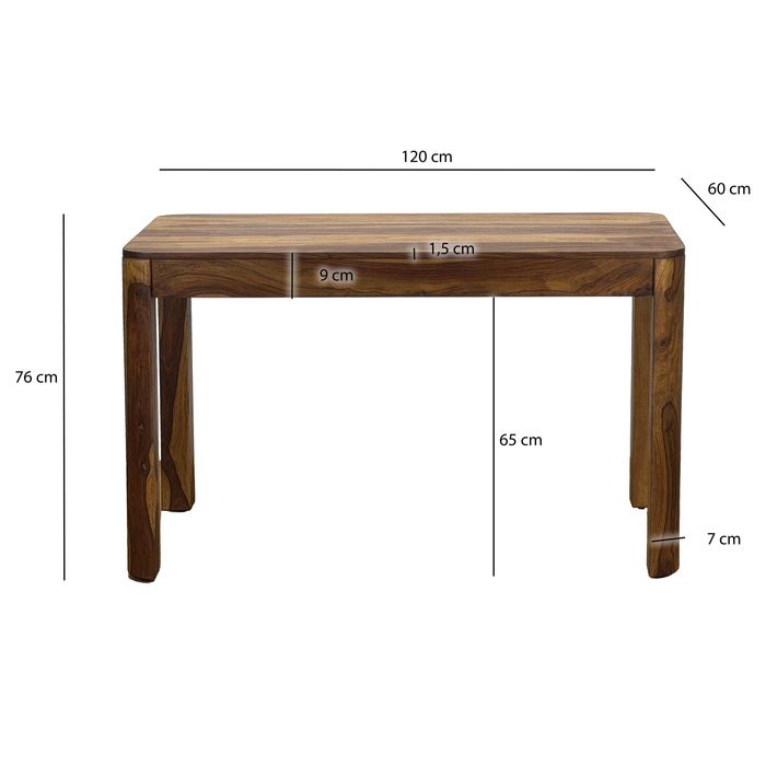 Esstisch Sheesham Massivholz 120cm Rechteckiger Esszimmertisch Küchentisch – Maßzeichnung