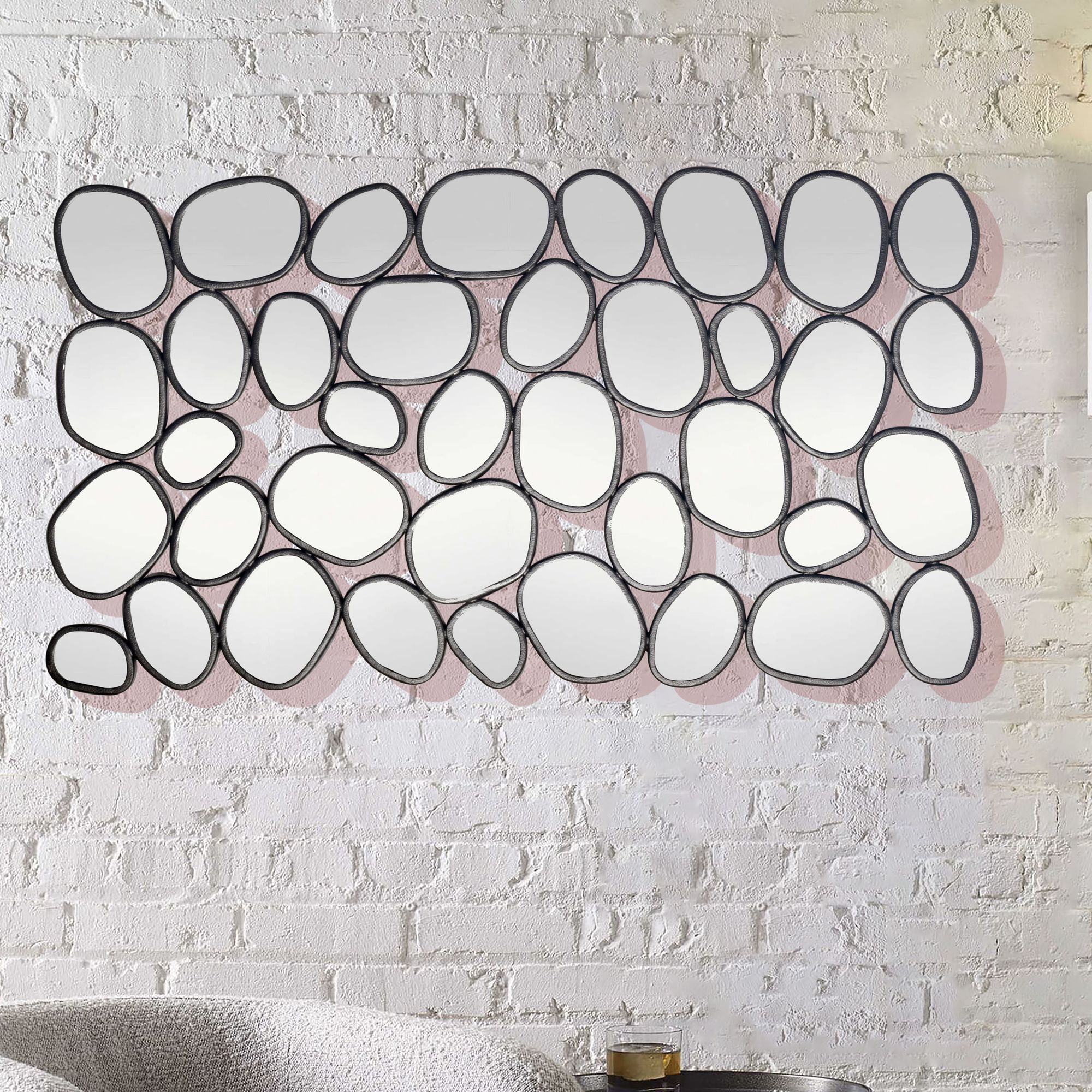 Wandspiegel 56x99 cm Glas Metallrahmen schwarz modern Design Tropfen Spiegel – Ansicht 1
