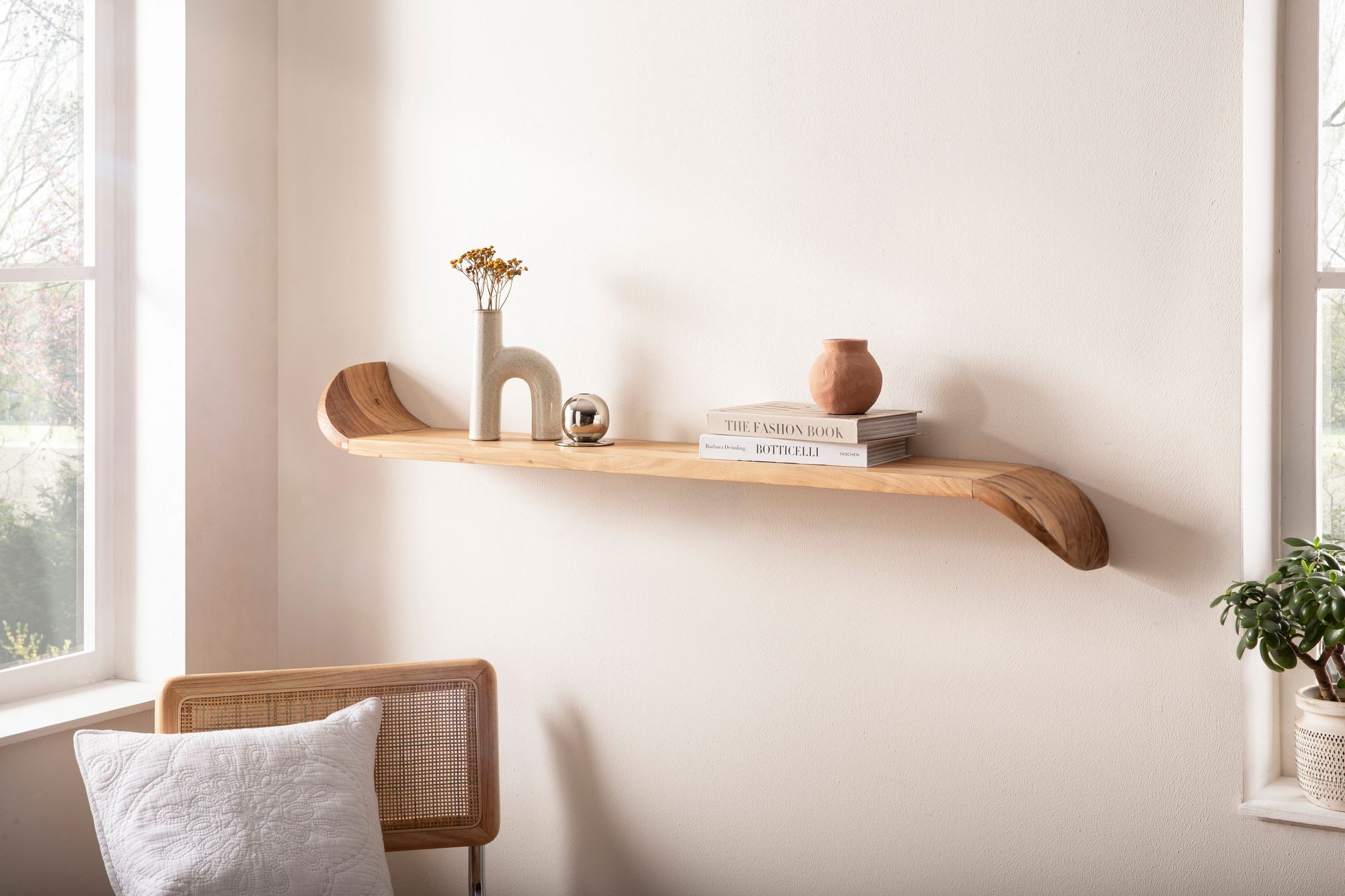 Wandregal Mango Massivholz modern Hängeregal Holz Handgefertigt geschwungen – Ansicht 2