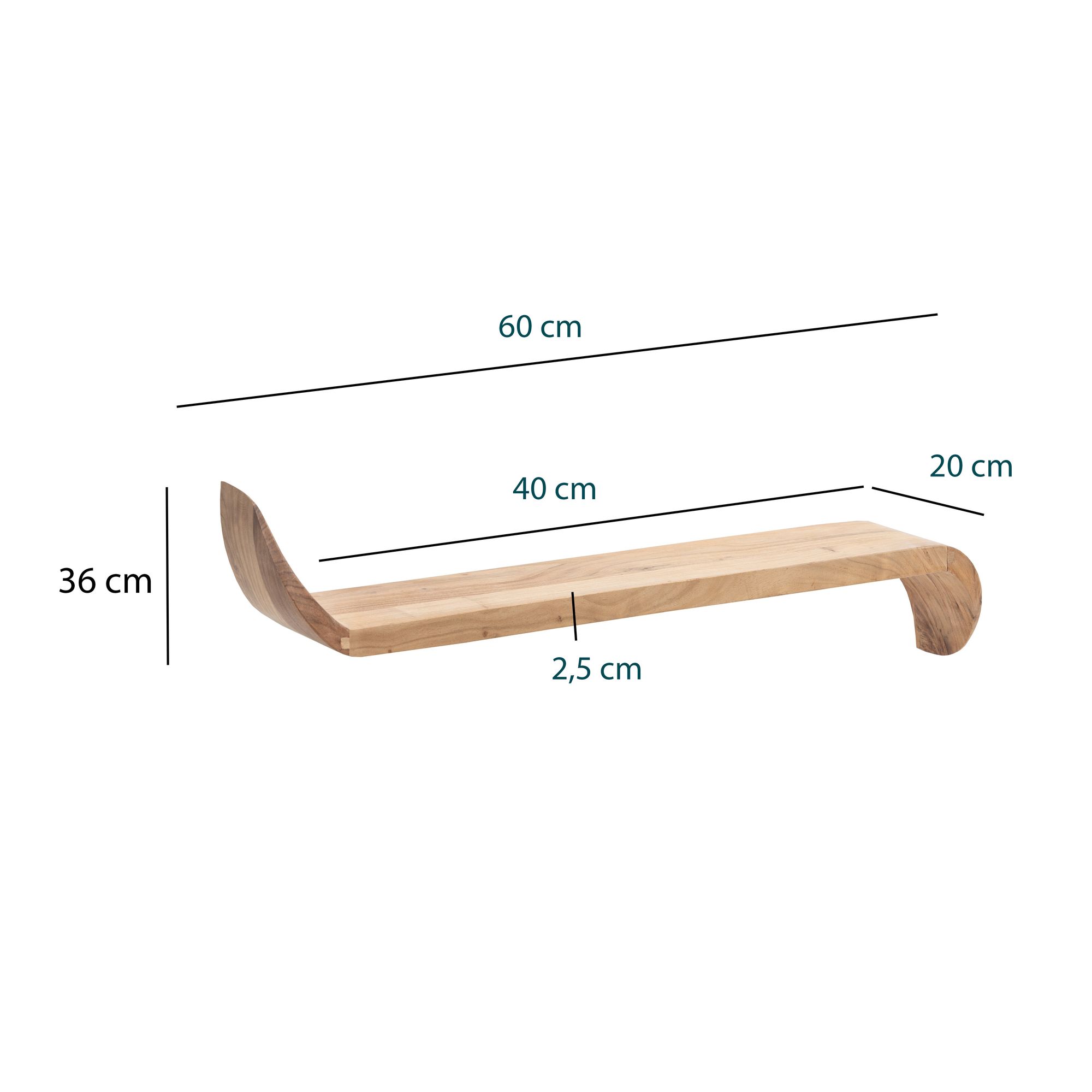 Wandregal Mango Massivholz modern Hängeregal Holz Handgefertigt geschwungen – Ansicht 3