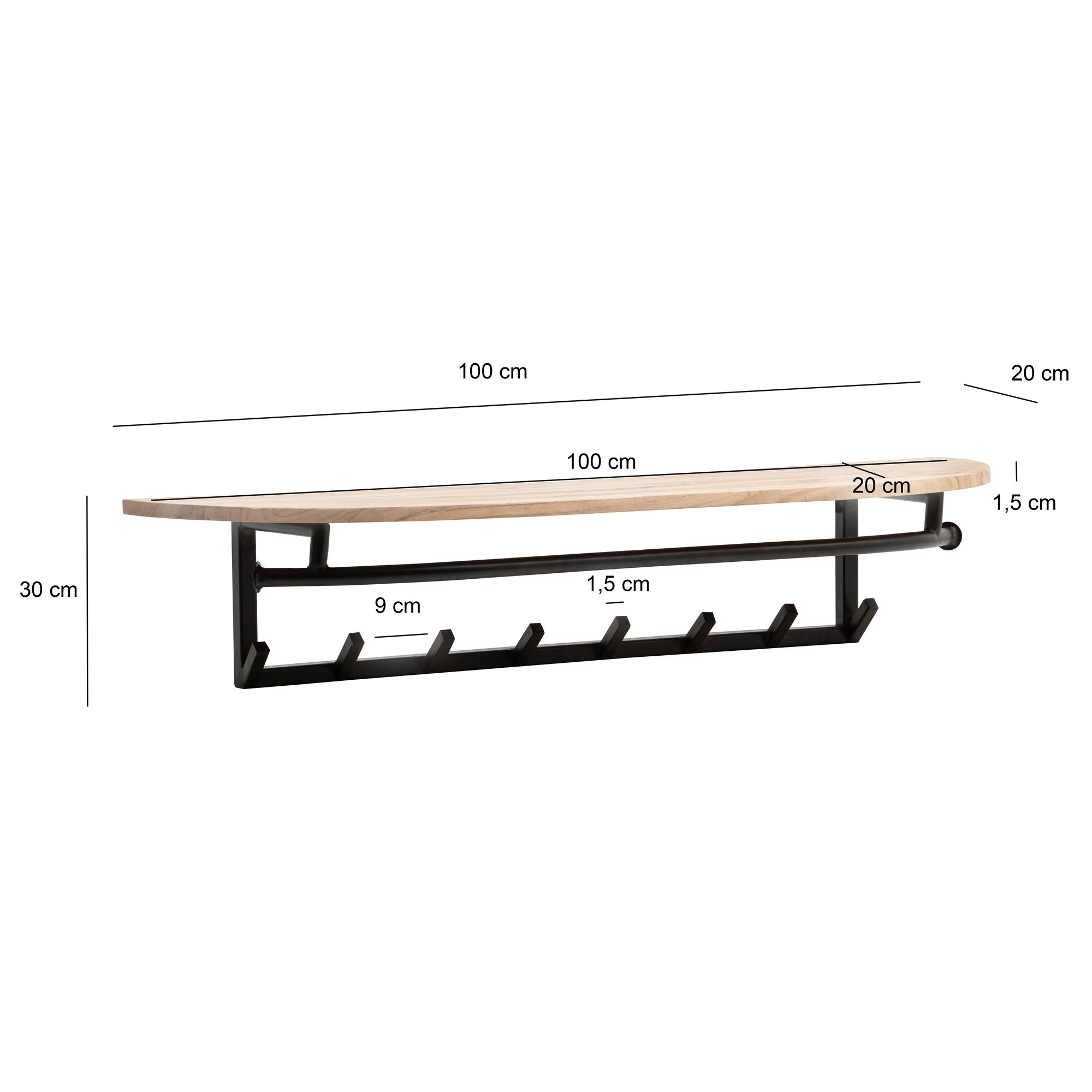 Wandgarderobe Akazie Massivholz 100cm Metall Garderobe mit Ablage Industrial – Ansicht 3