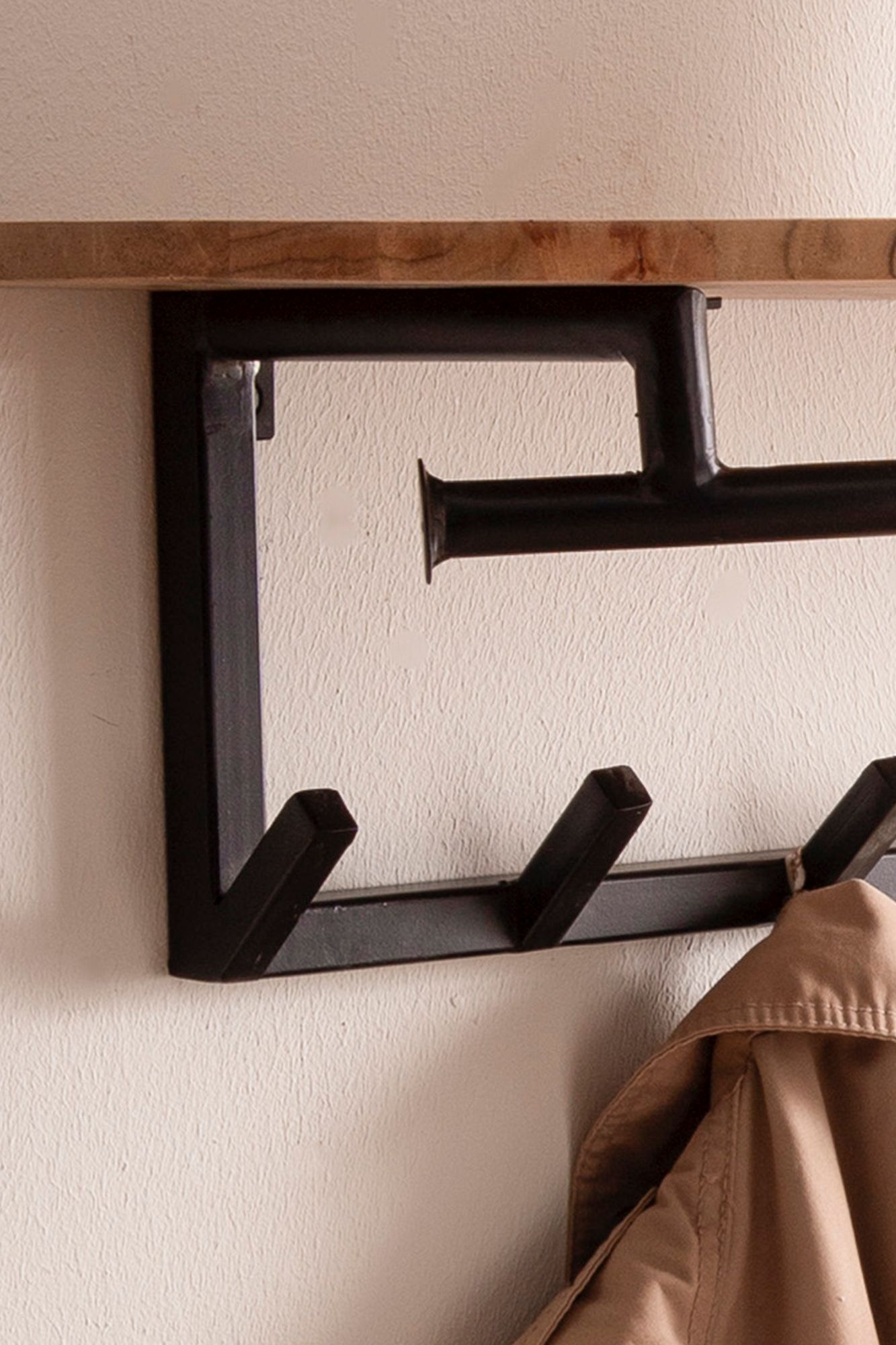Wandgarderobe Akazie Massivholz 100cm Metall Garderobe mit Ablage Industrial – Ansicht 5
