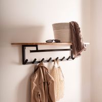 Wandgarderobe Akazie Massivholz 100cm Metall Garderobe mit Ablage Industrial – Ansicht 1