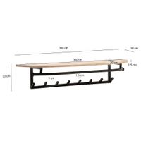 Wandgarderobe Akazie Massivholz 100cm Metall Garderobe mit Ablage Industrial – Ansicht 3