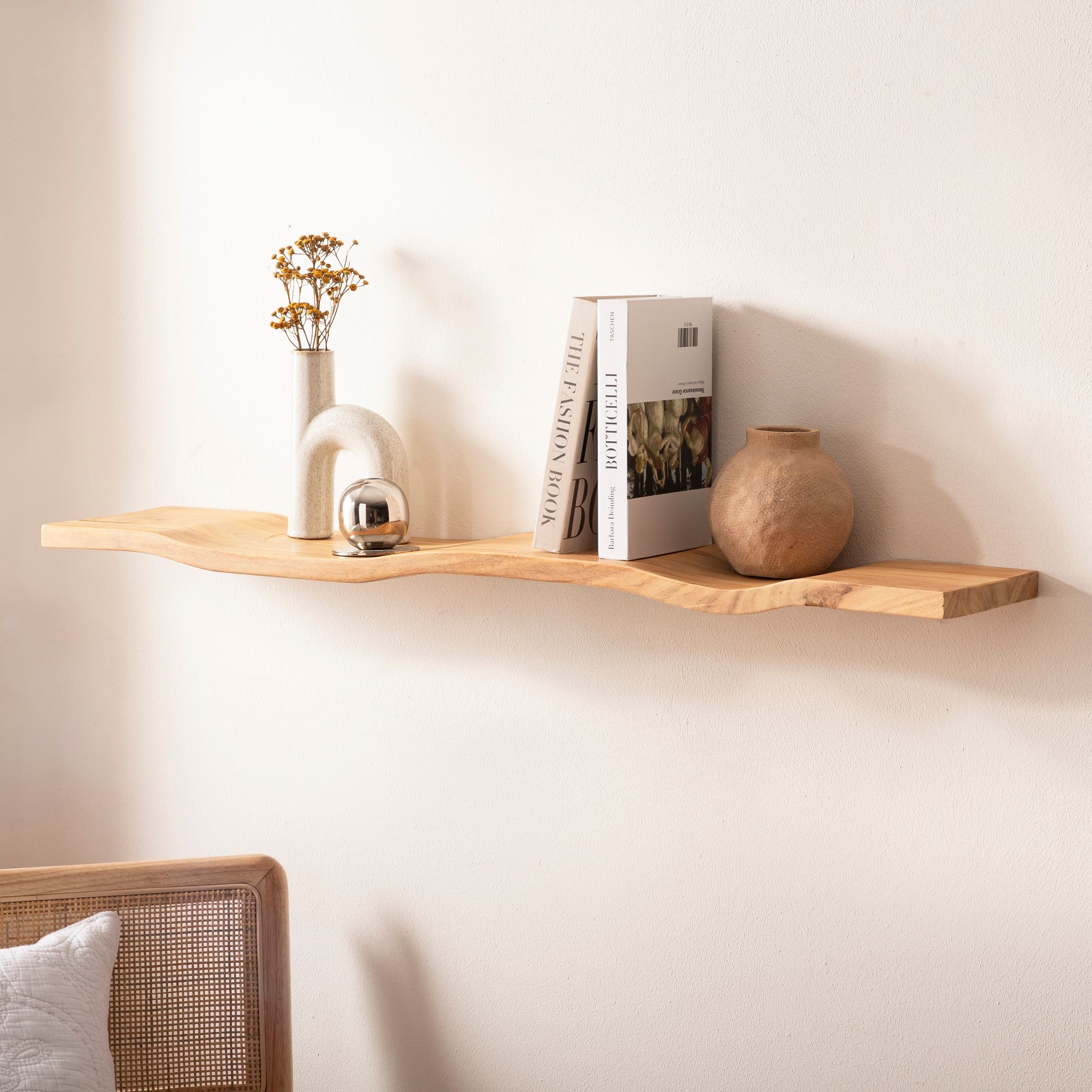 Wandregal Akazie Massivholz Holzregal Wandboard Regal Wellenform Massiv Modern – Ansicht 1