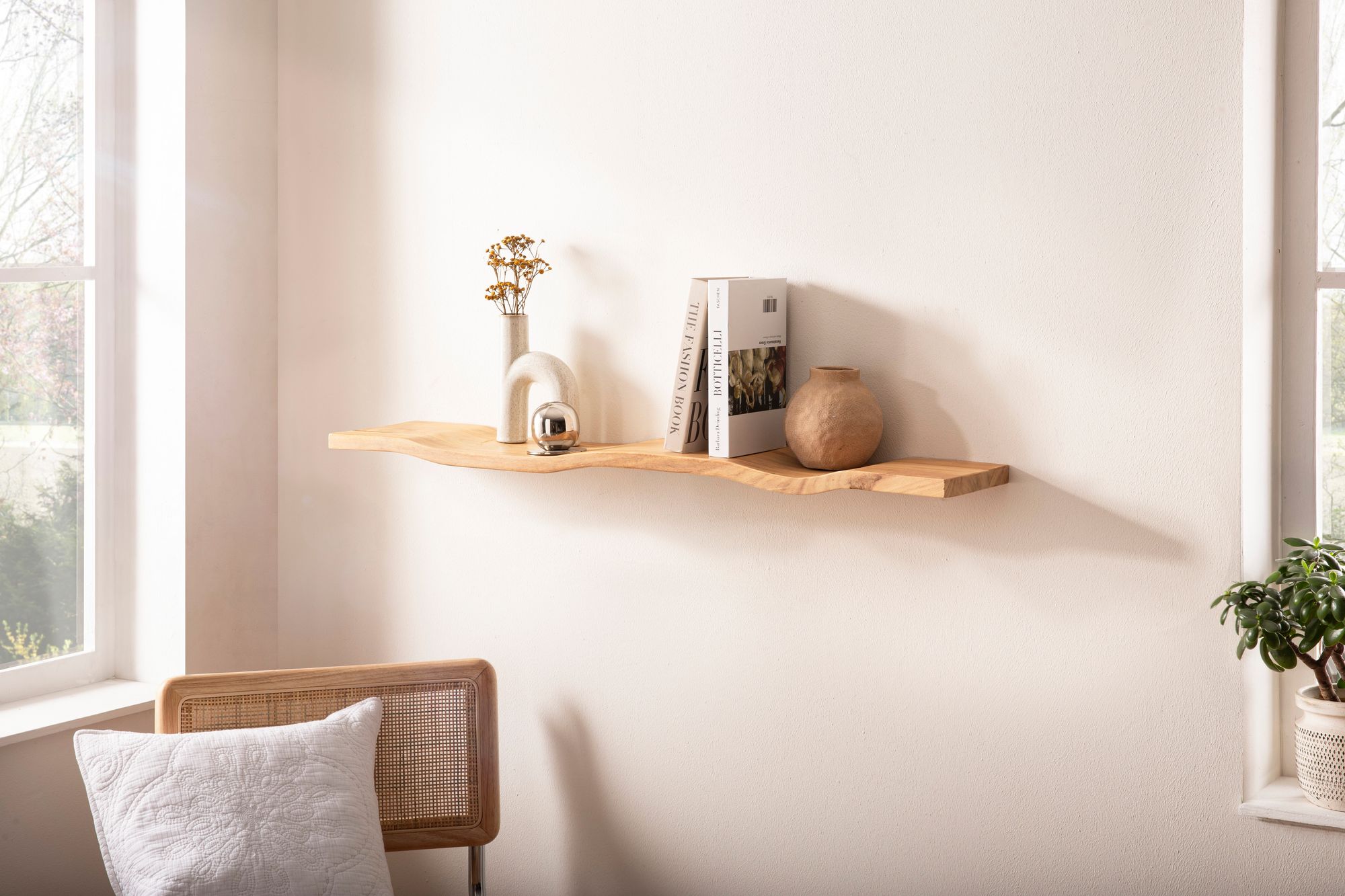 Wandregal Akazie Massivholz Holzregal Wandboard Regal Wellenform Massiv Modern – Ansicht 2