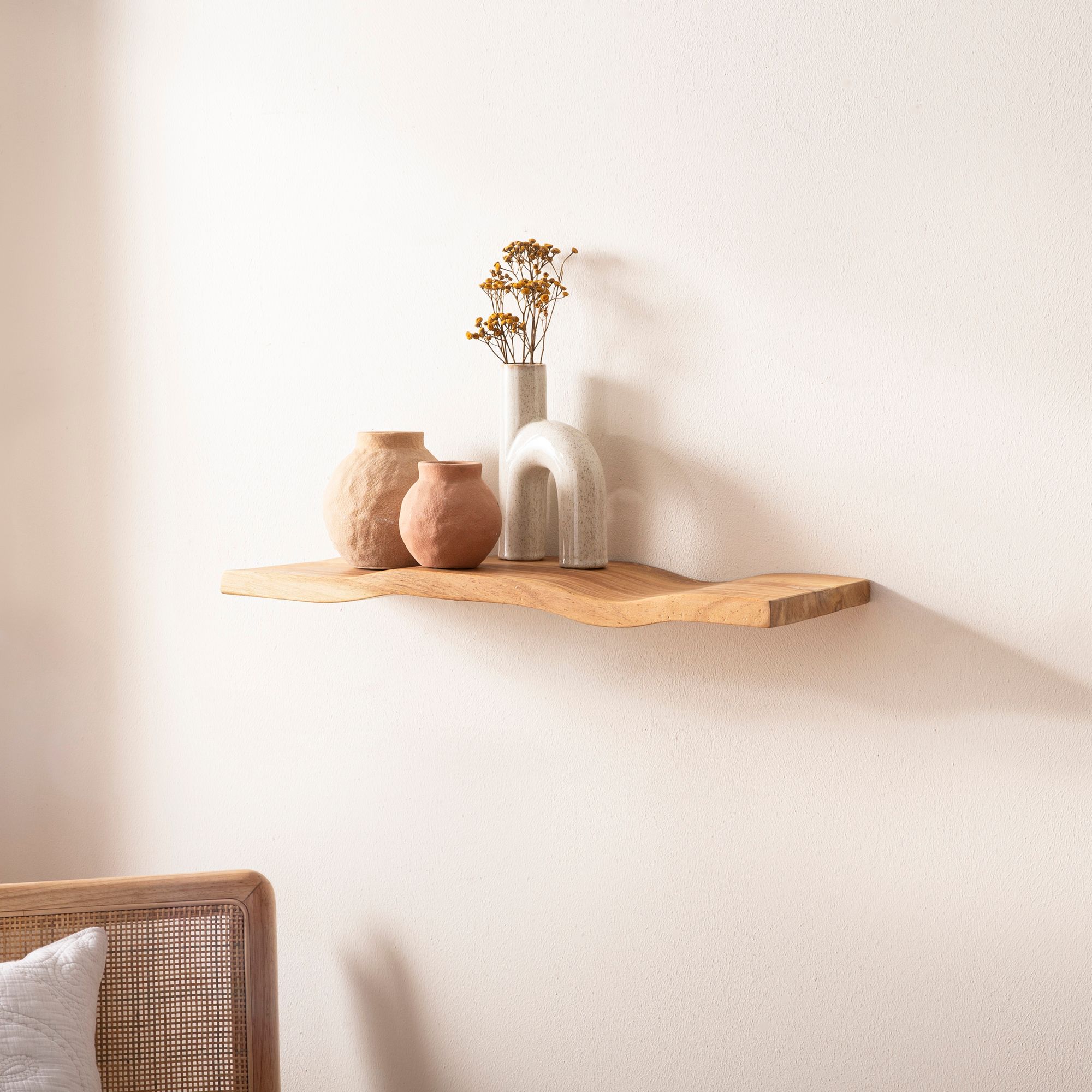 Wandregal Akazie Massivholz Holzregal Wandboard Regal Wellenform Massiv Modern – Ansicht 1