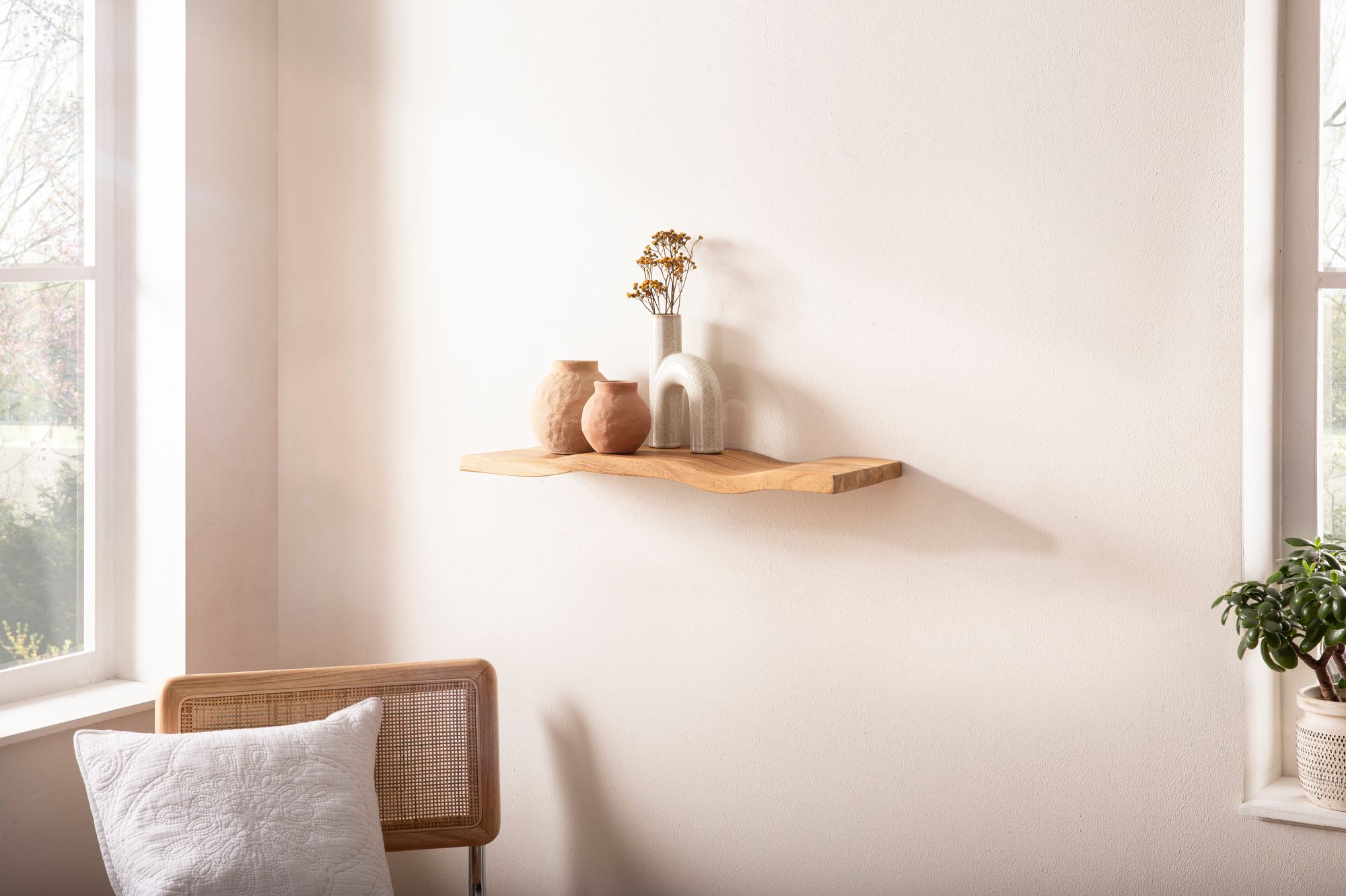 Wandregal Akazie Massivholz Holzregal Wandboard Regal Wellenform Massiv Modern – Ansicht 2