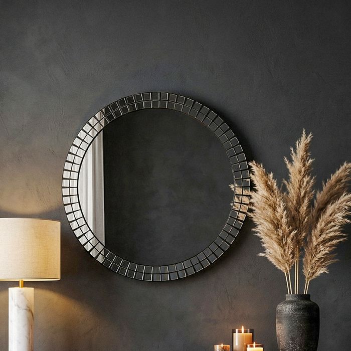 FineBuy Wandspiegel rund 60cm – Design Dekospiegel – Spiegel für die Wand - Wohnzimmer Flur – runder Wohnspiegel - Hängespiegel Flurspiegel modern