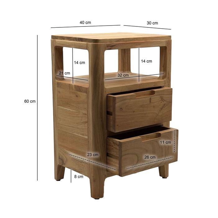 Nachttisch Massivholz Nachtkonsole Nachtkästchen Schublade Nachtschrank Modern – Maßzeichnung