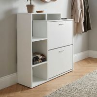 Schuhkipper Holz 2 Fächer Weiß 12 Paar Schuhe Schuhschrank Schuhkommode Ablage – Ansicht 2