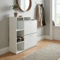 Schuhkipper Holz 2 Fächer Weiß 12 Paar Schuhe Schuhschrank Schuhkommode Ablage – Ansicht 4
