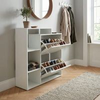 Schuhkipper Holz 2 Fächer Weiß 12 Paar Schuhe Schuhschrank Schuhkommode Ablage – Ansicht 1