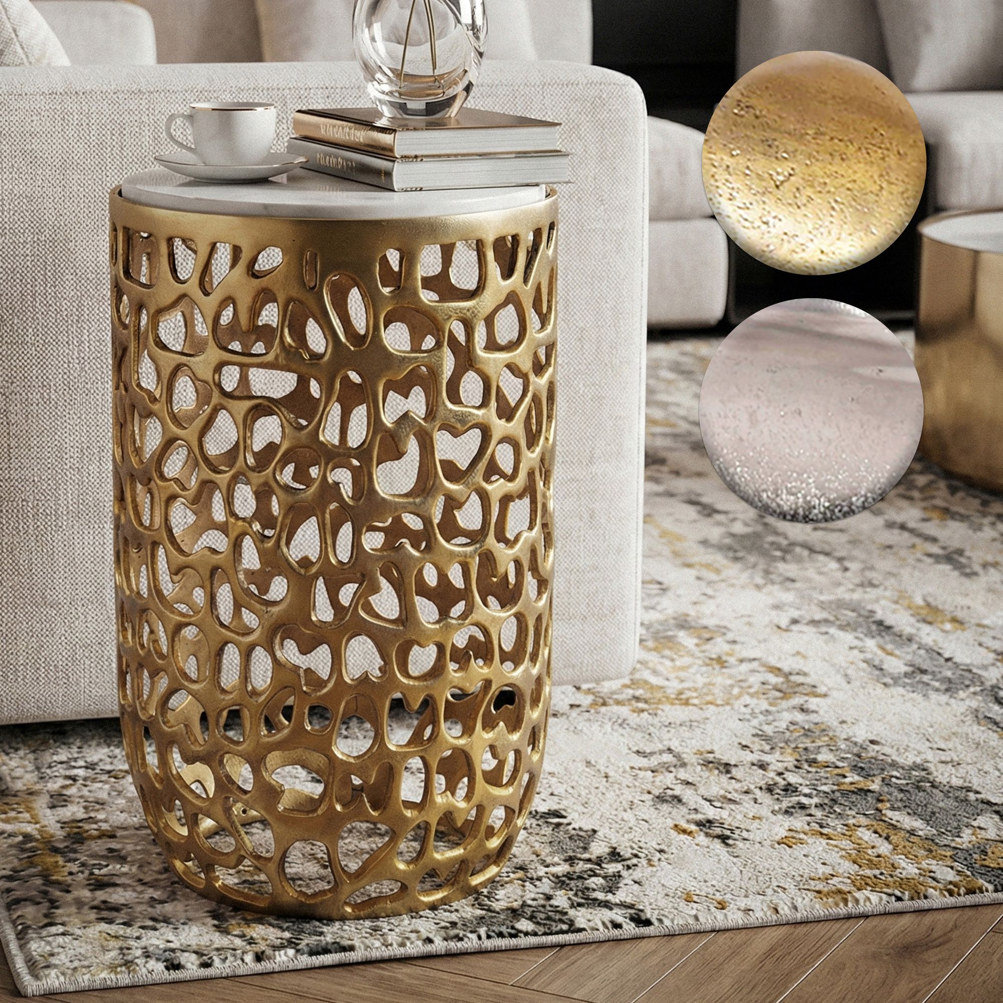 FineBuy Beistelltisch Aluminium rund 30cm – Anstelltisch mit Marmor Tischplatte – Design Metall Couchtisch für Wohnzimmer – runder Wohnzimmertisch modern – Dekotisch Handmade Sofatisch | Farbe: Gold FineBuy Beistelltisch Aluminium rund 30cm – Anstelltisch mit Marmor Tischplatte – Design Metall Couchtisch für Wohnzimmer – runder Wohnzimmertisch modern – Dekotisch Handmade Sofatisch | Farbe: Gold