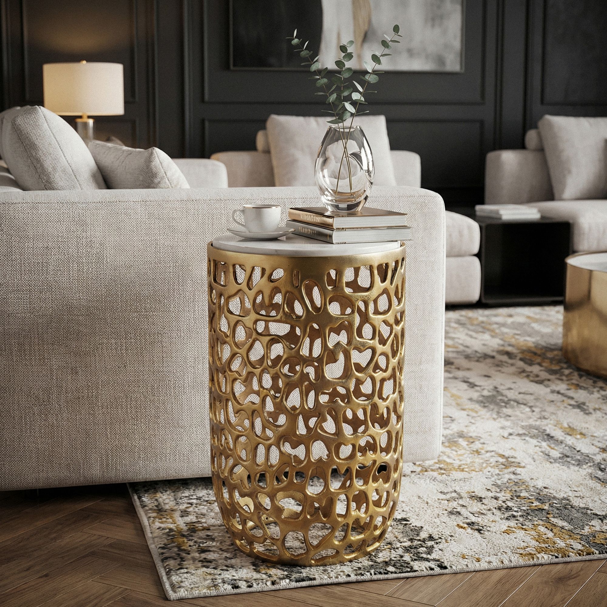FineBuy Beistelltisch Aluminium rund 30cm – Anstelltisch mit Marmor Tischplatte – Design Metall Couchtisch für Wohnzimmer – runder Wohnzimmertisch modern – Dekotisch Handmade Sofatisch | Farbe: Gold FineBuy Beistelltisch Aluminium rund 30cm – Anstelltisch mit Marmor Tischplatte – Design Metall Couchtisch für Wohnzimmer – runder Wohnzimmertisch modern – Dekotisch Handmade Sofatisch | Farbe: Gold