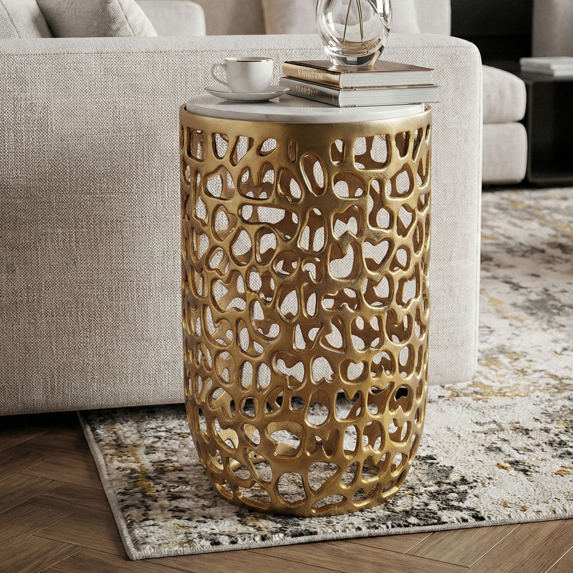 FineBuy Beistelltisch Aluminium rund 30cm – Anstelltisch mit Marmor Tischplatte – Design Metall Couchtisch für Wohnzimmer – runder Wohnzimmertisch modern – Dekotisch Handmade Sofatisch | Farbe: Gold FineBuy Beistelltisch Aluminium rund 30cm – Anstelltisch mit Marmor Tischplatte – Design Metall Couchtisch für Wohnzimmer – runder Wohnzimmertisch modern – Dekotisch Handmade Sofatisch | Farbe: Gold