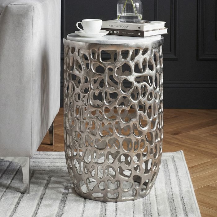 Beistelltisch Alu Metall Couchtisch Wohnzimmertisch Dekotisch Marmor Platte Rund