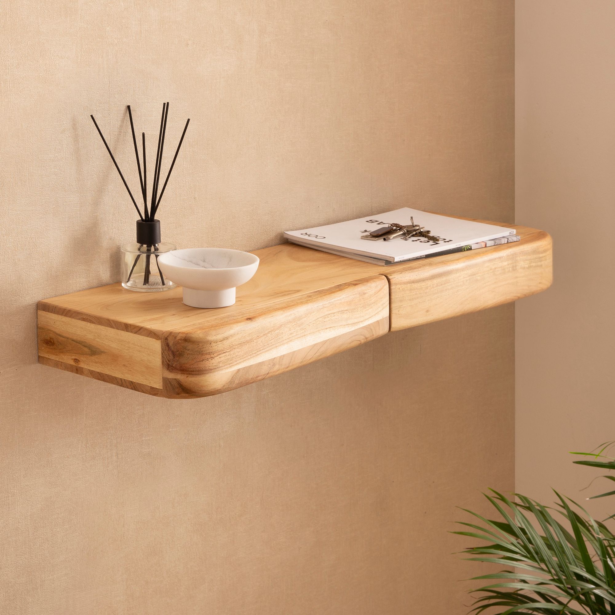 Wandregal Akazie Hängeregal mit Schublade Holz Wandboard Regal für die Wand – Ansicht 1