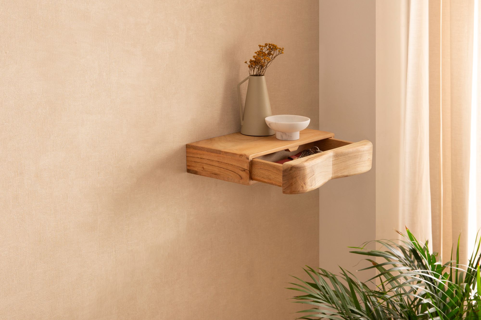 Wandregal Akazie Hängeregal mit Schublade Holz Wandboard Regal für die Wand – Ansicht 2