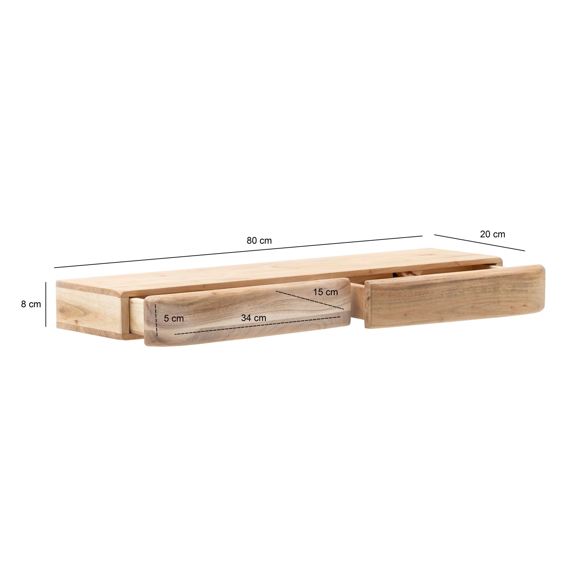 Wandregal Akazie Hängeregal mit Schublade Holz Wandboard Regal für die Wand – Ansicht 3