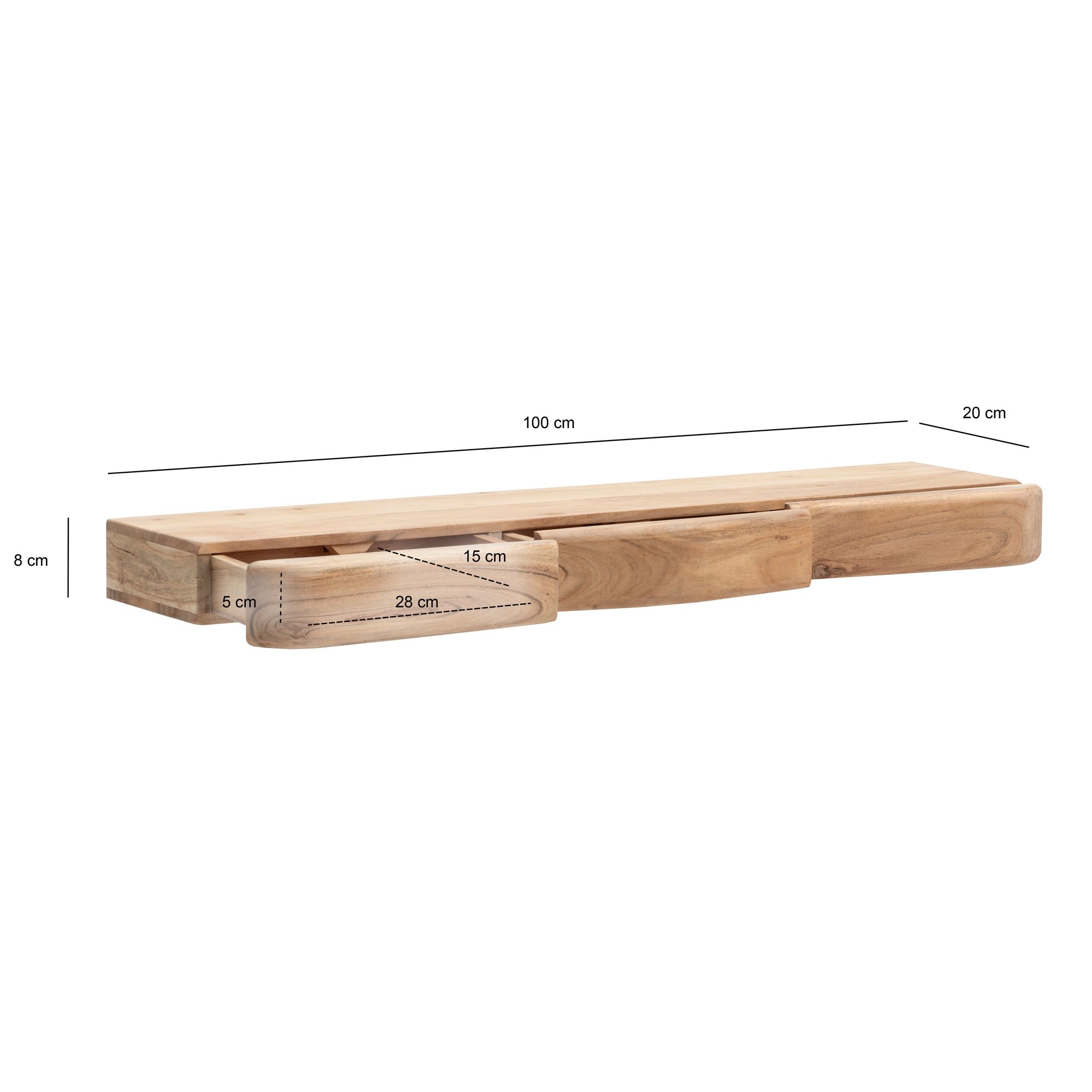 Wandregal Akazie Hängeregal mit Schublade Holz Wandboard Regal für die Wand – Ansicht 3