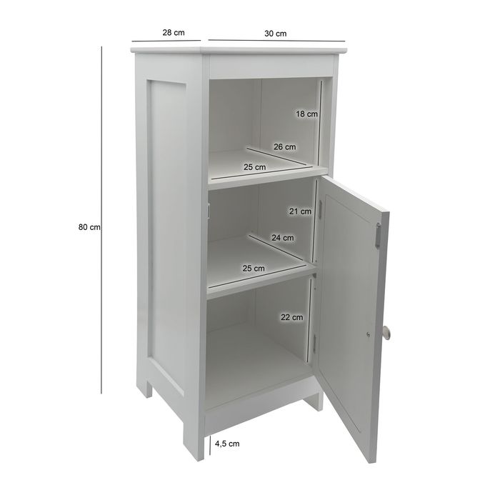 Badschrank Weiß Badezimmerschrank Tür & Ablage Badezimmerregal Regal für Bad – Maßzeichnung